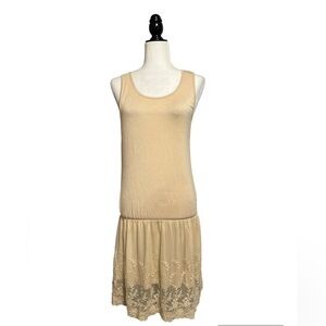 Meisie Spain Drop Waist Lace Embroidered Mesh Sleeveless Dress Scalloped Hem